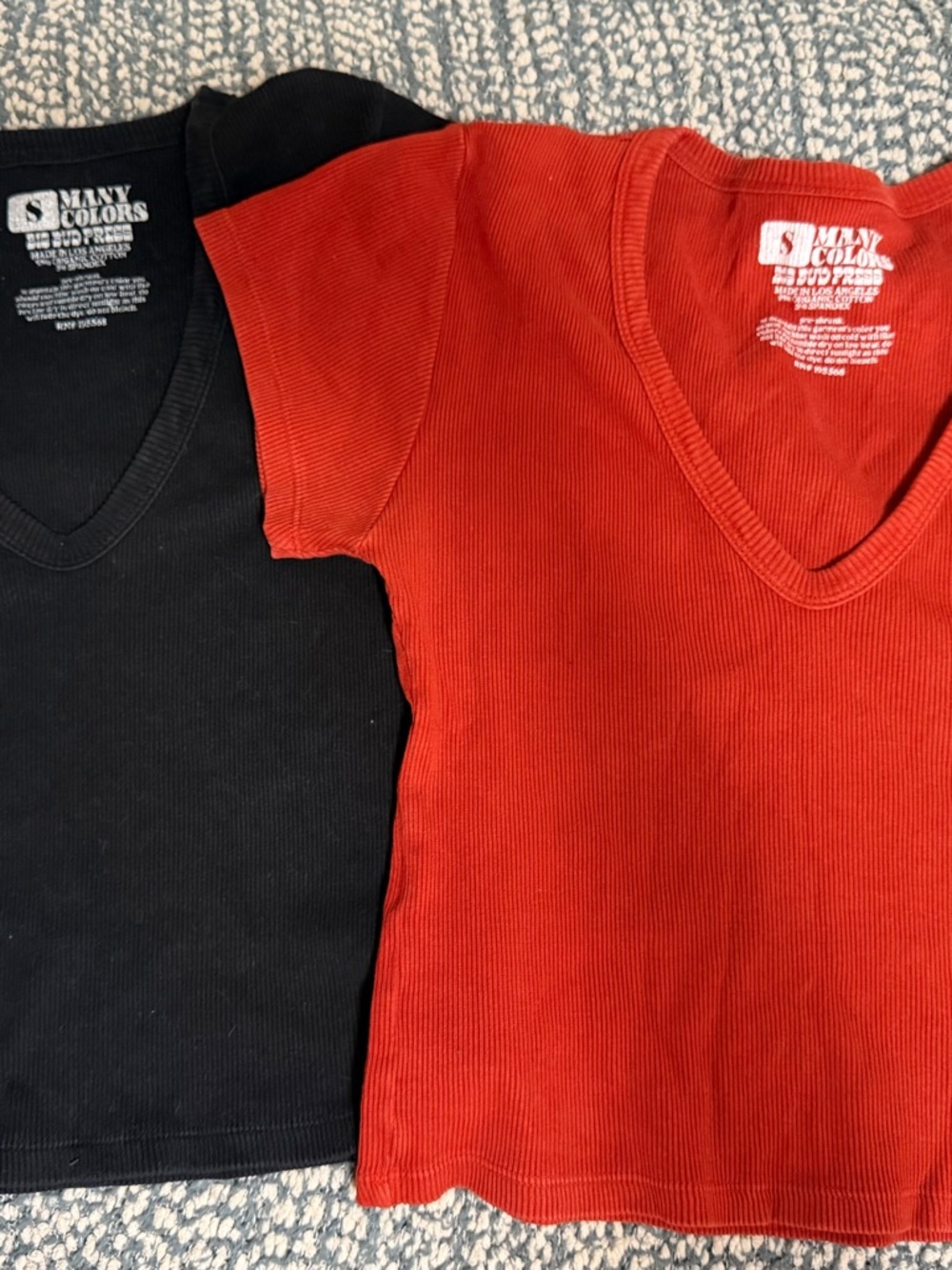 Pair of Y2K Ribbed V Neck Baby Tees Many Colors Small